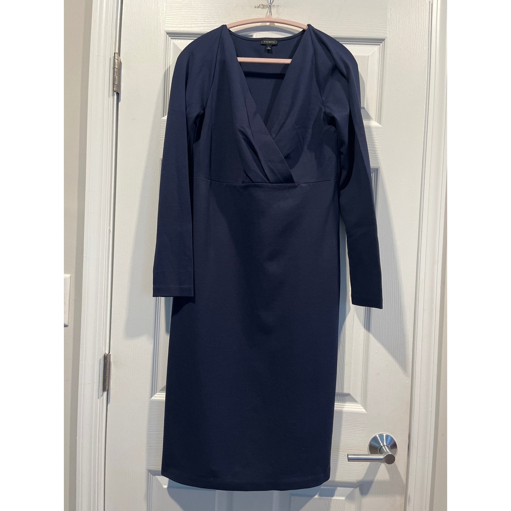 Talbots Navy Blue Long Sleeve Surplice V-Neck Sheath Dress Size 6